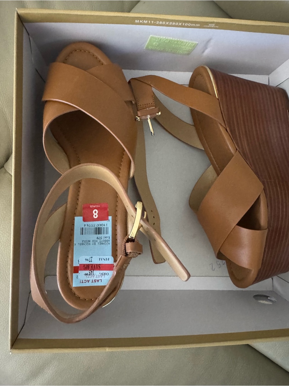 Michael Kors Tan Leather Platform Wedge Sandals - Picture 4 of 4